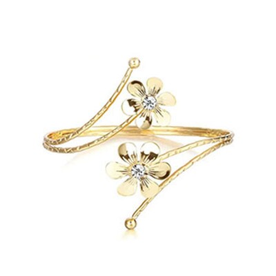 Brățară Boho Vintage, auriu, argintiu, cu pene, braț pentru braț deschis, braț, braț, sculptură cu flori, India, bijuterii pentru femei