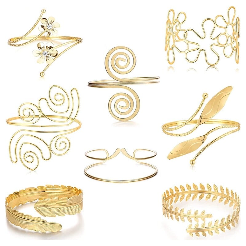 Brățară Boho Vintage, auriu, argintiu, cu pene, braț pentru braț deschis, braț, braț, sculptură cu flori, India, bijuterii pentru femei