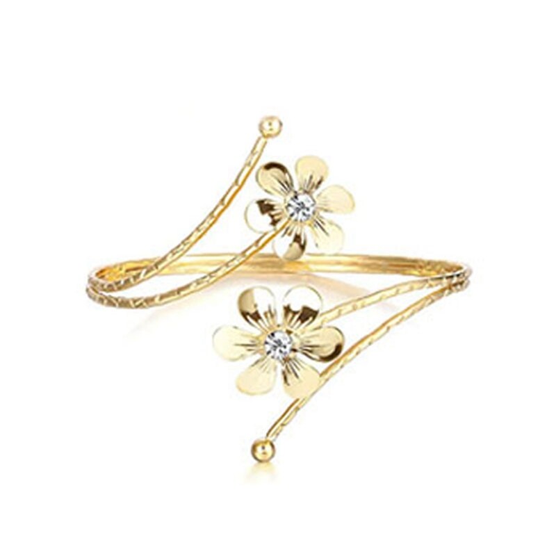 Brățară Boho Vintage, auriu, argintiu, cu pene, braț pentru braț deschis, braț, braț, sculptură cu flori, India, bijuterii pentru femei