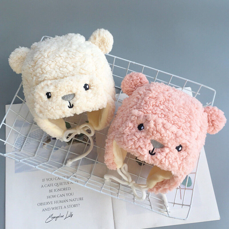 Slatki medo Dječji šešir za zaštitu ušiju Jagnjeće runo Zimsko toplo novorođenče Beanie Cap Kapa za vanjsku malu djecu Dječaci Djevojčice Toplije kape s naušnicama