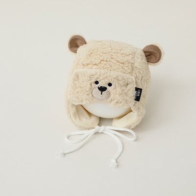 Téli rajzfilm plüsssapka babának, aranyos medvének, meleg fülvédő sapka csecsemő fiú lánynak. Kawaii egyszínű kisgyermek fülvédő sapka