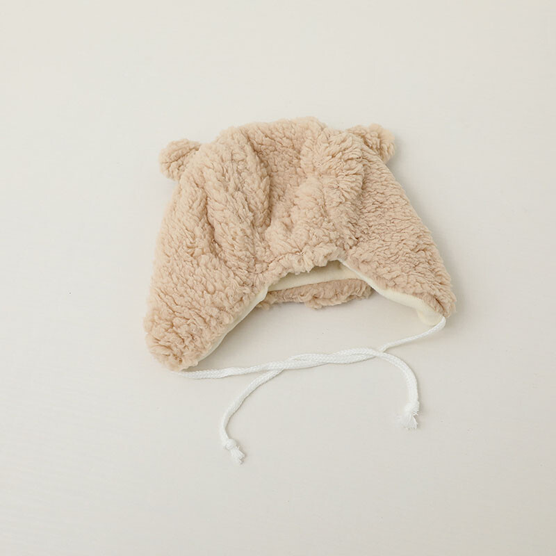 Téli rajzfilm plüsssapka babának, aranyos medvének, meleg fülvédő sapka csecsemő fiú lánynak. Kawaii egyszínű kisgyermek fülvédő sapka