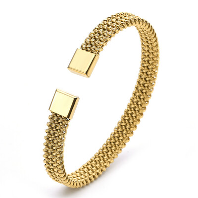 VQYSKO 8MM austas plokščias tinklelis C formos atvira apyrankė senovinė nerūdijančio plieno grandinėlė papuošalai moterims vyrams, dovanos, atsparūs vandeniui