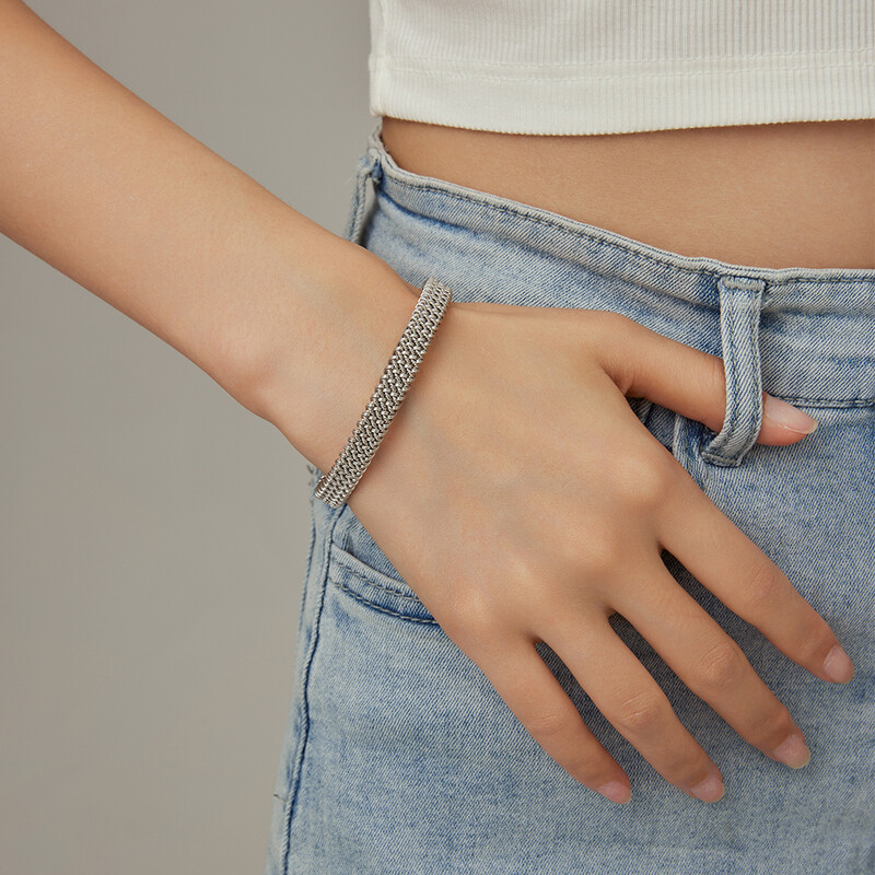 VQYSKO 8MM austas plokščias tinklelis C formos atvira apyrankė senovinė nerūdijančio plieno grandinėlė papuošalai moterims vyrams, dovanos, atsparūs vandeniui