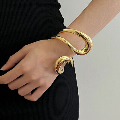 XIALUOKE Kovové duté geometrické nastaviteľné otvorené náramky pre ženy mužov Street hip-hop punk šperky choker doplnok
