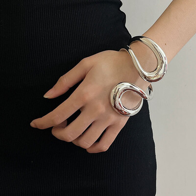 XIALUOKE Kovové duté geometrické nastaviteľné otvorené náramky pre ženy mužov Street hip-hop punk šperky choker doplnok