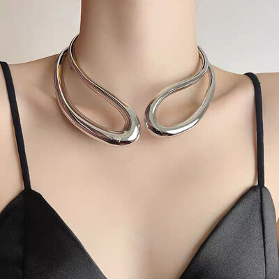 XIALUOKE Kovové duté geometrické nastaviteľné otvorené náramky pre ženy mužov Street hip-hop punk šperky choker doplnok