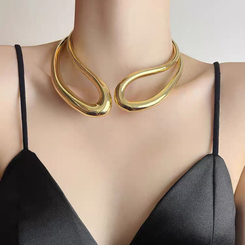 XIALUOKE Kovové duté geometrické nastaviteľné otvorené náramky pre ženy mužov Street hip-hop punk šperky choker doplnok