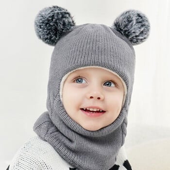 Baby Boy Beanie Protect Neck Solid αντιανεμικό χειμωνιάτικο παιδικό πλεκτό καπέλο ζεστό fleece Παιδικά καπέλα αυτιών