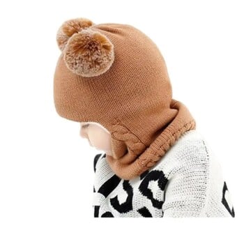 Baby Boy Beanie Protect Neck Solid αντιανεμικό χειμωνιάτικο παιδικό πλεκτό καπέλο ζεστό fleece Παιδικά καπέλα αυτιών