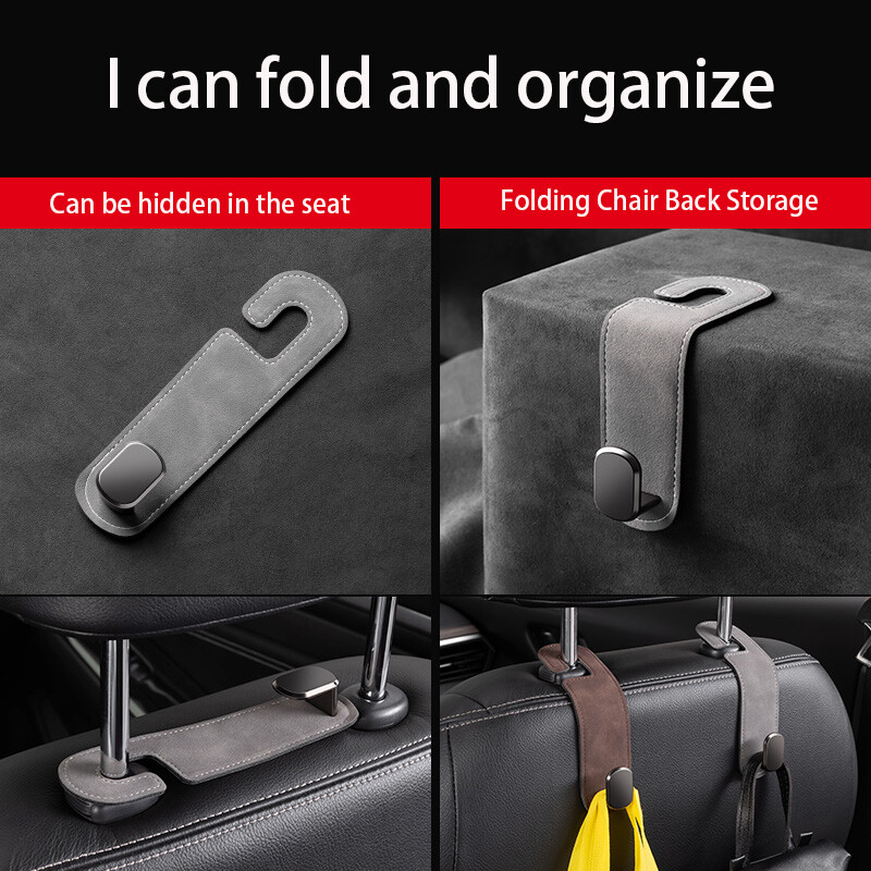 Κρυφός γάντζος πίσω καθίσματος αυτοκινήτου Στήριγμα κεφαλιού Δερμάτινο σουέτ Μαλακό κρεμαστό άγκιστρο 20kg Αντοχή στη φθορά Πίσω σειρά αποθήκευσης