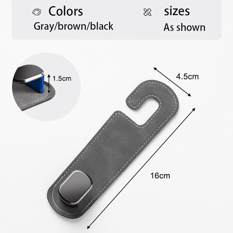 Κρυφός γάντζος πίσω καθίσματος αυτοκινήτου Στήριγμα κεφαλιού Δερμάτινο σουέτ Μαλακό κρεμαστό άγκιστρο 20kg Αντοχή στη φθορά Πίσω σειρά αποθήκευσης