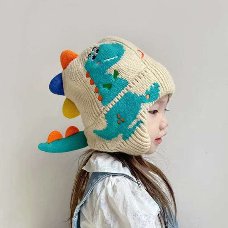 Karikatūra Dinozaurs Bērniem Ausu aizbāžņi Cepure ziemas silta trikotāžas cepure zēnam meitenei Jauki 3D vienkrāsaini mazuļu ausu aizsargcepures