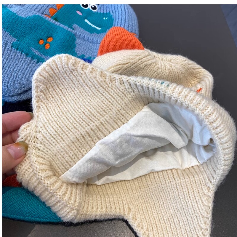 Karikatūra Dinozaurs Bērniem Ausu aizbāžņi Cepure ziemas silta trikotāžas cepure zēnam meitenei Jauki 3D vienkrāsaini mazuļu ausu aizsargcepures