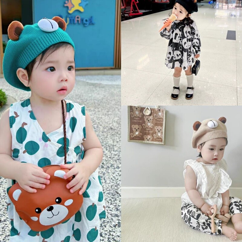 Korejski dječji šešir s beretkama Slatki medvjed Dječji dječaci Djevojčice Pletene kape Beretke Zimski crtić Topla kapa za malu djecu Kape Šešir 아기모자
