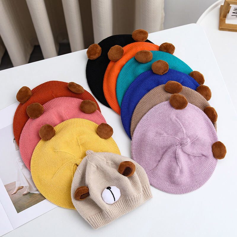 Korejski dječji šešir s beretkama Slatki medvjed Dječji dječaci Djevojčice Pletene kape Beretke Zimski crtić Topla kapa za malu djecu Kape Šešir 아기모자