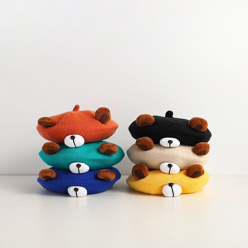 Korejski dječji šešir s beretkama Slatki medvjed Dječji dječaci Djevojčice Pletene kape Beretke Zimski crtić Topla kapa za malu djecu Kape Šešir 아기모자