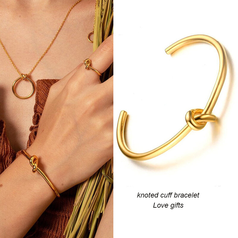 Trendy okrúhle kruhové manžetové náramky s otvoreným uzlom pre ženy, elegantné zlaté šperky, náramky na ruku, náramky na ruku