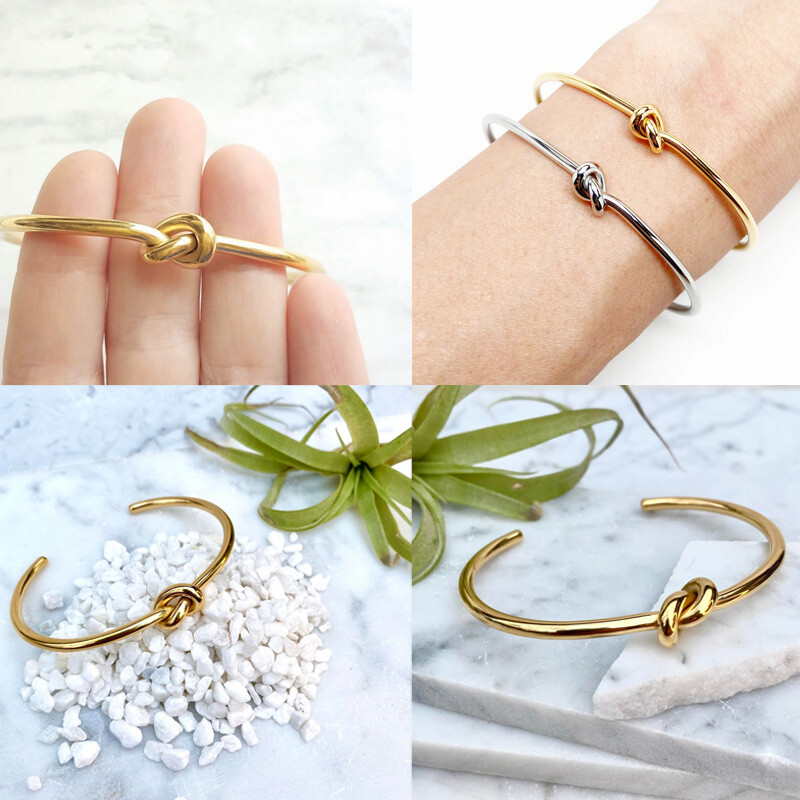 Trendy okrúhle kruhové manžetové náramky s otvoreným uzlom pre ženy, elegantné zlaté šperky, náramky na ruku, náramky na ruku