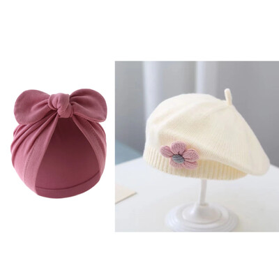 Virágos babasapkás sapka téli meleg kötött sapka csecsemő lányoknak Koreai kisgyermek hercegnő művész egyszínű festő sapka