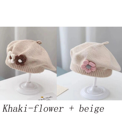Virágos babasapkás sapka téli meleg kötött sapka csecsemő lányoknak Koreai kisgyermek hercegnő művész egyszínű festő sapka