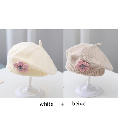 Virágos babasapkás sapka téli meleg kötött sapka csecsemő lányoknak Koreai kisgyermek hercegnő művész egyszínű festő sapka