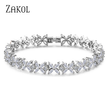 ZAKOL Classic White Marquise Cut Κυβικά Ζιργκόν Βραχιόλια Βραχιόλια Βραχιόλια Λουλούδι Νυφικά κοσμήματα γάμου για γυναίκες BP094