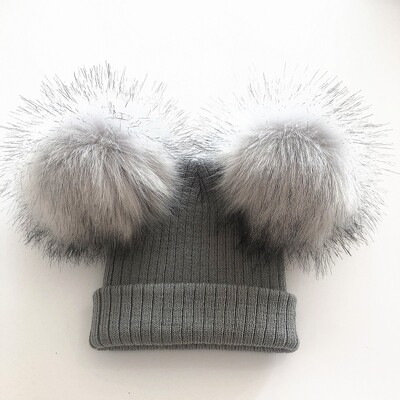 Dječji šešir sa svjetlucavom mašnom i dvostrukim pomponima za djevojčice, zimska kapa, šal, dječji dodaci, šešir