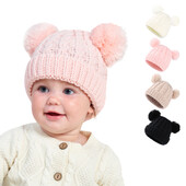 Jesenná zimná detská čiapka pre dievčatá, čiapka Beanie Bonnet, detské roztomilé brmbolce, pletené čiapky, pevné novorodenecké doplnky, teplejšie veci, batoľacia čiapka