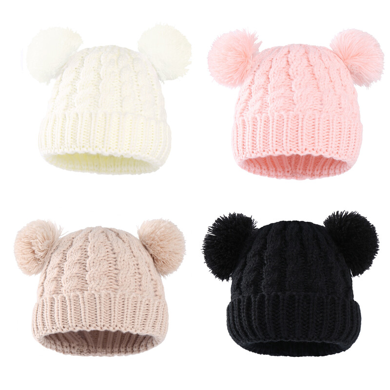 Jesenná zimná detská čiapka pre dievčatá, čiapka Beanie Bonnet, detské roztomilé brmbolce, pletené čiapky, pevné novorodenecké doplnky, teplejšie veci, batoľacia čiapka