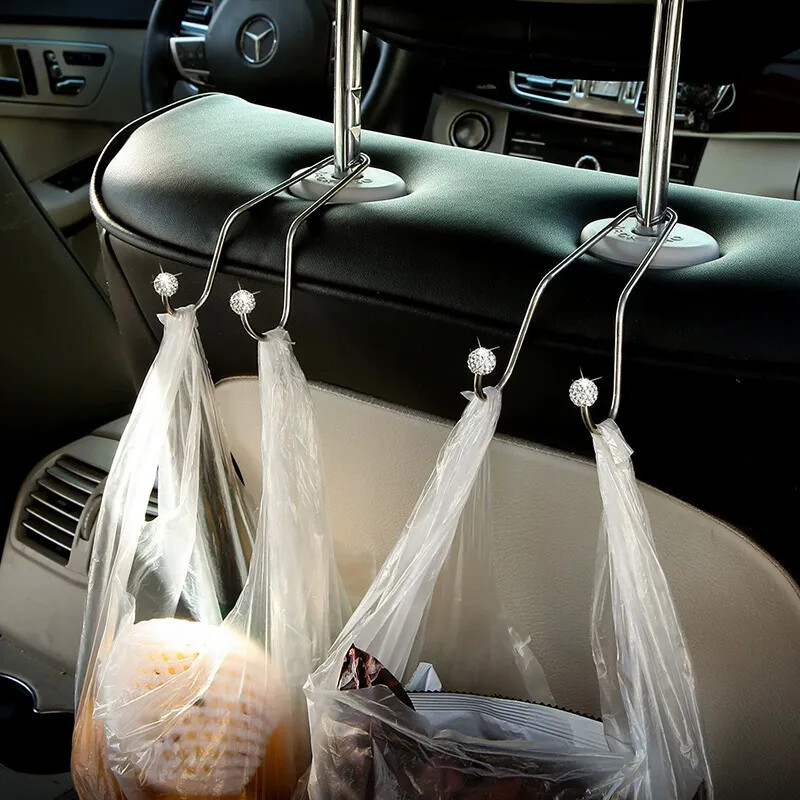 2 buc. Culori asortate Strasuri Decor Ball Design Spatar Scaun Mașină Cârlig din oțel inoxidabil Carlig de depozitare pentru mașină Ascuns pentru femei