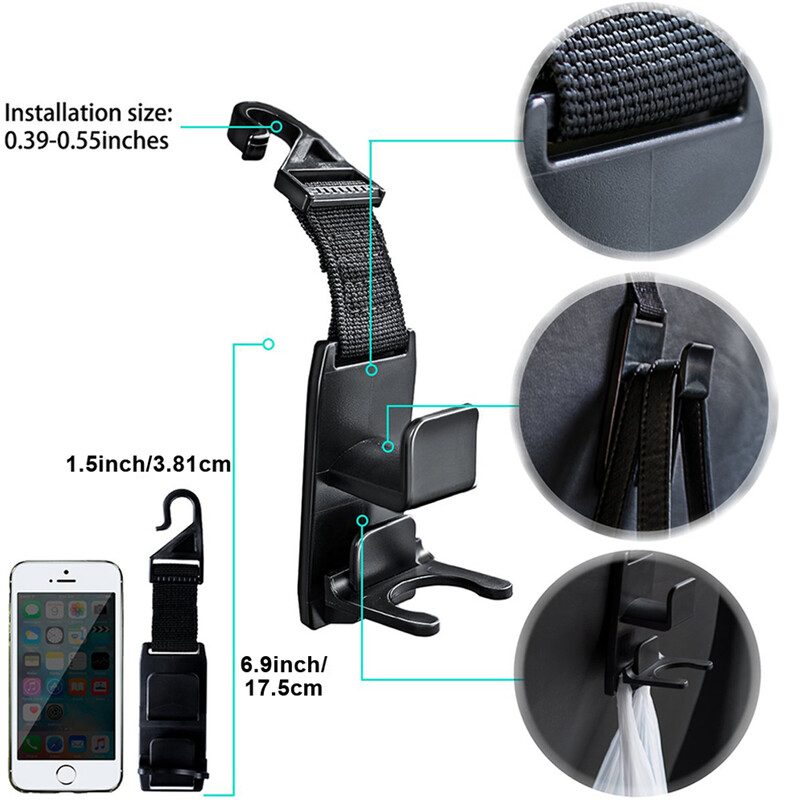 Podofo 2 buc. cârlig universal pentru tetiera pentru scaun, suport de depozitare pentru mașină, suport pentru scaunul din spate a vehiculului, cleme de agățare pentru cârlig pentru pachet de sac