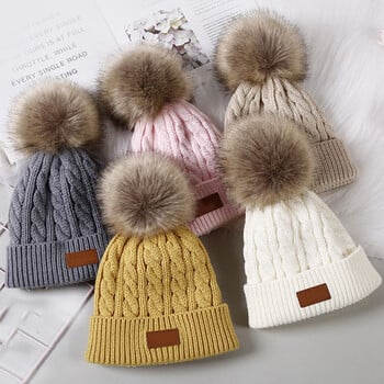 Καπέλο για μωρό χαριτωμένο Pompom Baby Cap Beanie Φθινόπωρο Χειμώνας Ζεστά πλεκτά Παιδικά Καπέλα Κοριτσίστικα Καπέλα μασίφ Hairball Ελαστική Παιδικά Καπέλα Καπό