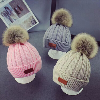 Mazuļu cepure Cute Pompom Baby Cap Beanie Rudens Ziemas Silts Trikotāžas Bērni Meiteņu Cepures Masīvas Hairball Elastīgas Bērnu Cepures Motora pārsegs