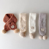 Lányok rajzfilm medve sál baba rövid plüss sál meleg és szélálló 2023 tél, új divat, vastag bársony tömör szőrme nyakkendő