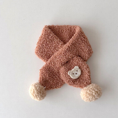 Lányok rajzfilm medve sál baba rövid plüss sál meleg és szélálló 2023 tél, új divat, vastag bársony tömör szőrme nyakkendő