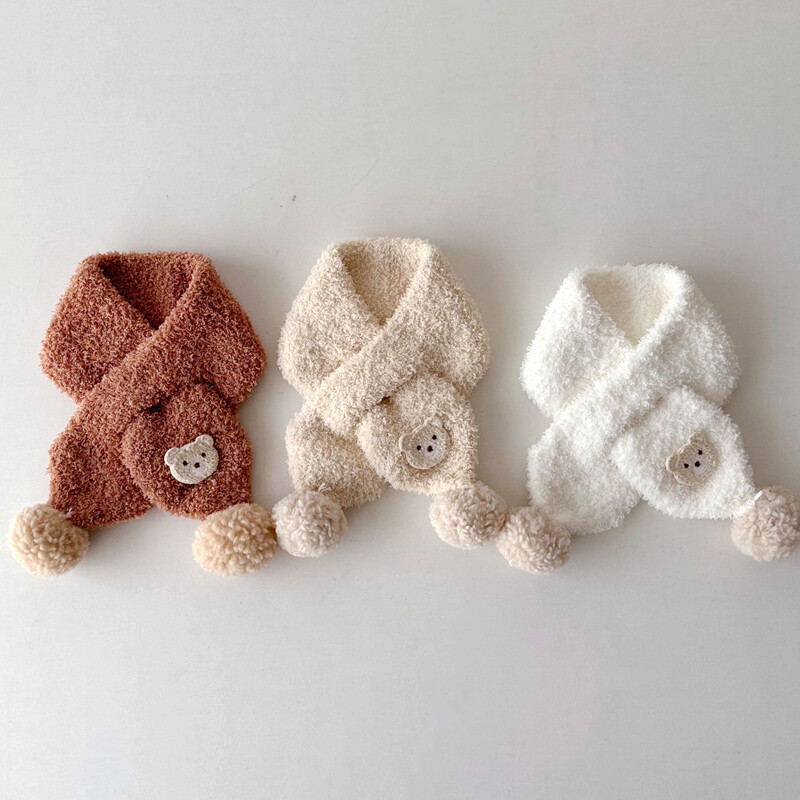 Lányok rajzfilm medve sál baba rövid plüss sál meleg és szélálló 2023 tél, új divat, vastag bársony tömör szőrme nyakkendő