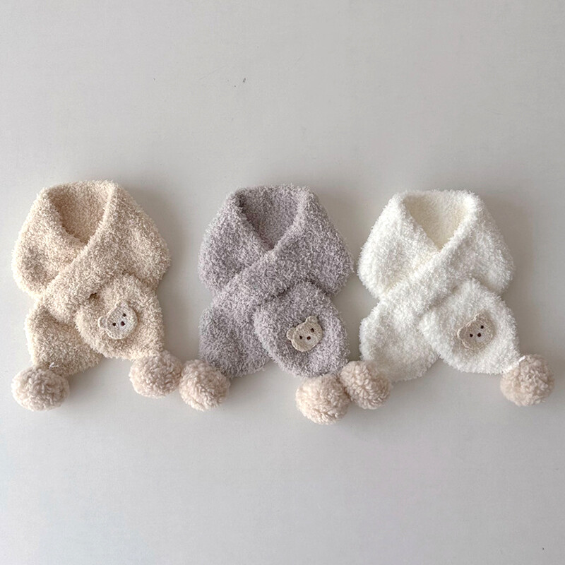 Lányok rajzfilm medve sál baba rövid plüss sál meleg és szélálló 2023 tél, új divat, vastag bársony tömör szőrme nyakkendő