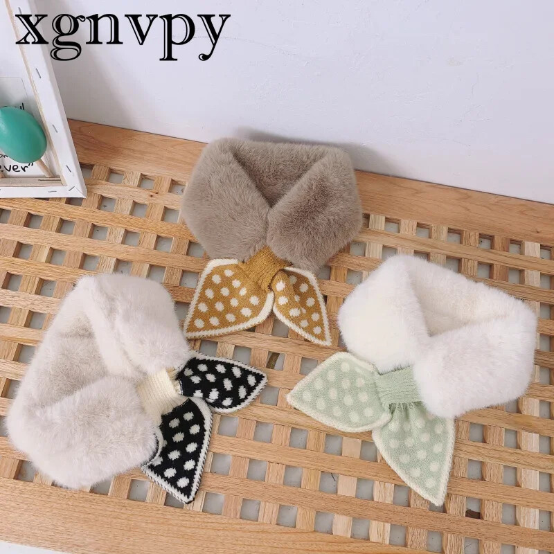 xgnvpy Slatki mekani plišani šal za djevojčice Zimski debeli topli umjetni krzneni šalovi za djevojčice Mašne Topliji vratni marame Djeca Djeca