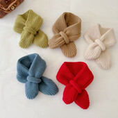 Új koreai stílusú gyapjú gyereksál szolid őszi téli divat gyerekeknek kötött sál cukorka színű baba fiú lány meleg kereszt sál