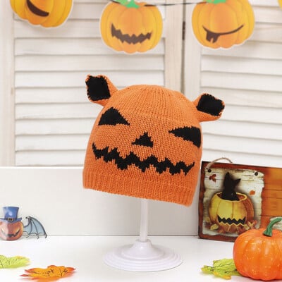 Detská jeseň/zima, halloween, tekvicová potlač, teplá vlnená pletená čiapka, módna detská čiapka, detská snehová čiapka