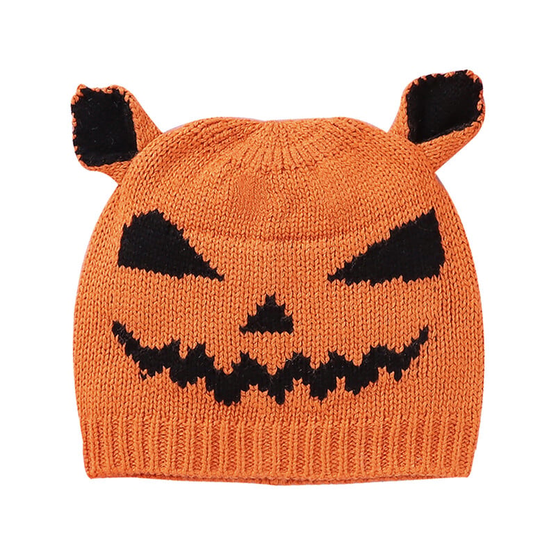 Detská jeseň/zima, halloween, tekvicová potlač, teplá vlnená pletená čiapka, módna detská čiapka, detská snehová čiapka