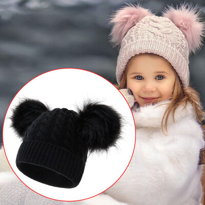 Gyerek téli sapka Tipegő Kötött Pom Beanie sapkák pamut bélelt műsapkák Baba lány fiú fiú sapka meleg pakolás sapka aranyos plüss labda Kötött