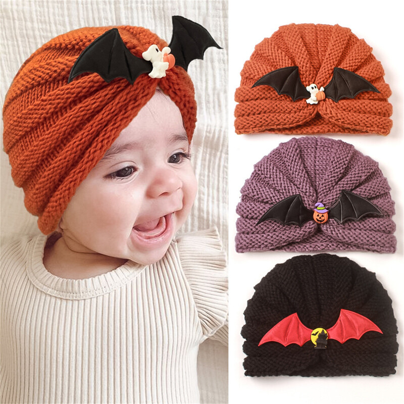 Pletená čiapka pre batoľatá a dojčatá, chlapci a dievčatá, čiapka Beaniess s uzlíkmi a gumičkami, turban, halloweenska čiapka s postavičkou