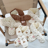 Új koreai pamut baba sál őszi téli pöttyös karton medve fiú lány meleg nyakkendő kültéri szélálló gyerekeknek keresztben a nyakába