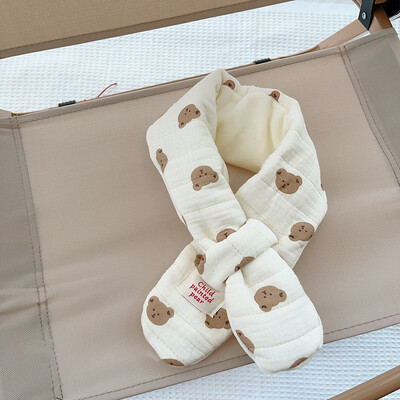 Új koreai pamut baba sál őszi téli pöttyös karton medve fiú lány meleg nyakkendő kültéri szélálló gyerekeknek keresztben a nyakába