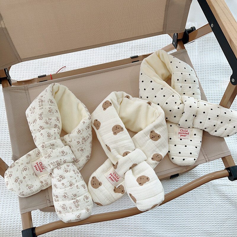 Új koreai pamut baba sál őszi téli pöttyös karton medve fiú lány meleg nyakkendő kültéri szélálló gyerekeknek keresztben a nyakába