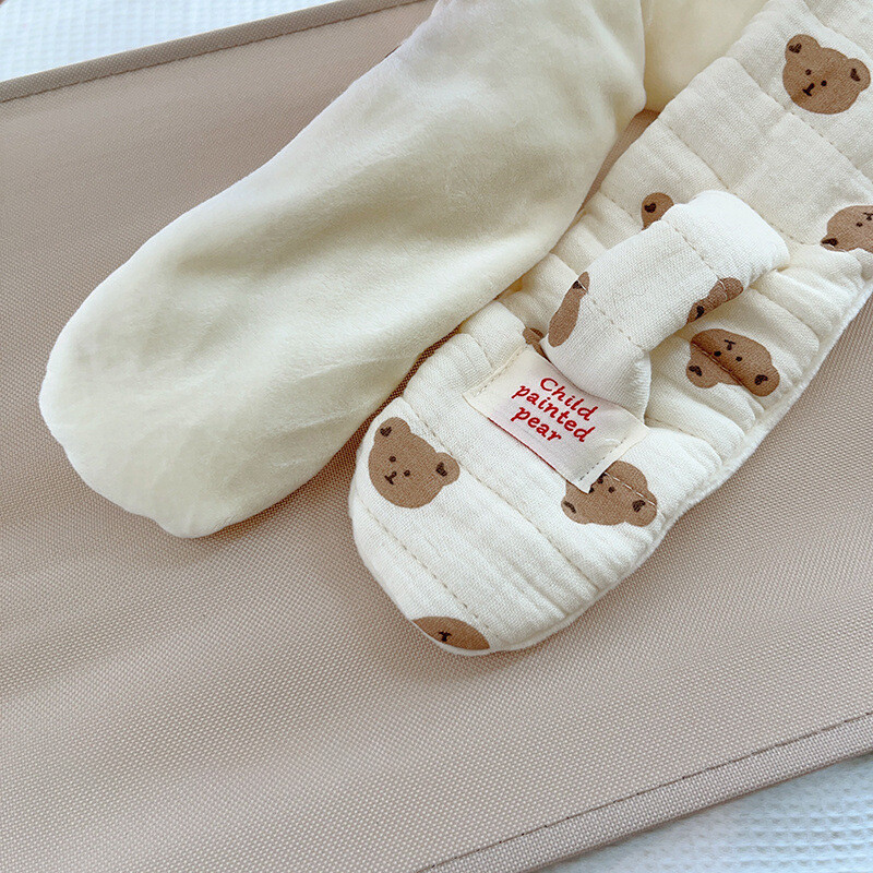 Új koreai pamut baba sál őszi téli pöttyös karton medve fiú lány meleg nyakkendő kültéri szélálló gyerekeknek keresztben a nyakába