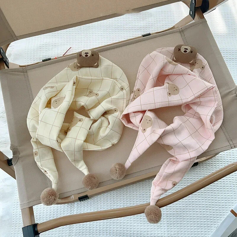 Nové detské mriežkové medvedíky, roztomilé všestranné trojuholníkové šatky, módne detské jesenné šatky na hlavu, šatky na krk, chlapci a dievčatá, detské šatky