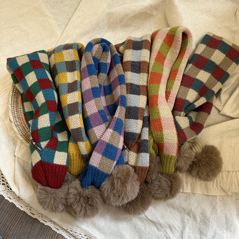 Őszi téli meleg gyereksálak kockás plüss golyók puha kényelmes baba gyerekek nyak gallér gyűrű sál hangtompító fiúknak lányoknak